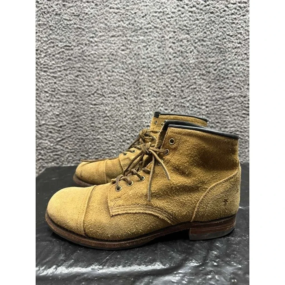 Frye Logan Cap Toe Suede Lace Up Casual Ankle‎ Boots Brown Mens Size 9.5 US